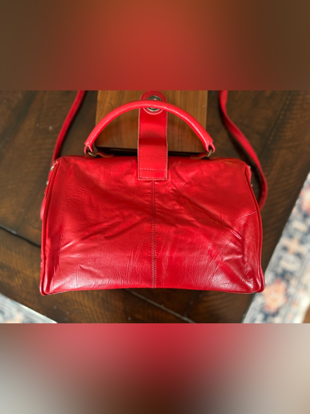 Vintage Capezio Red Leather Doctor Bag Satchel Crossbody Top Handle Purse - Picture 2 of 12